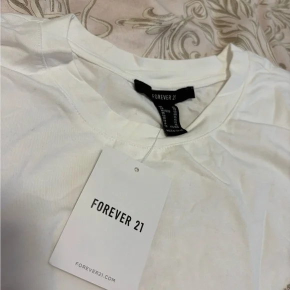 NWT Forever 21 White T-Shirt with Rhinestone Bustier Detail (Size XL) - Picture 2 of 5